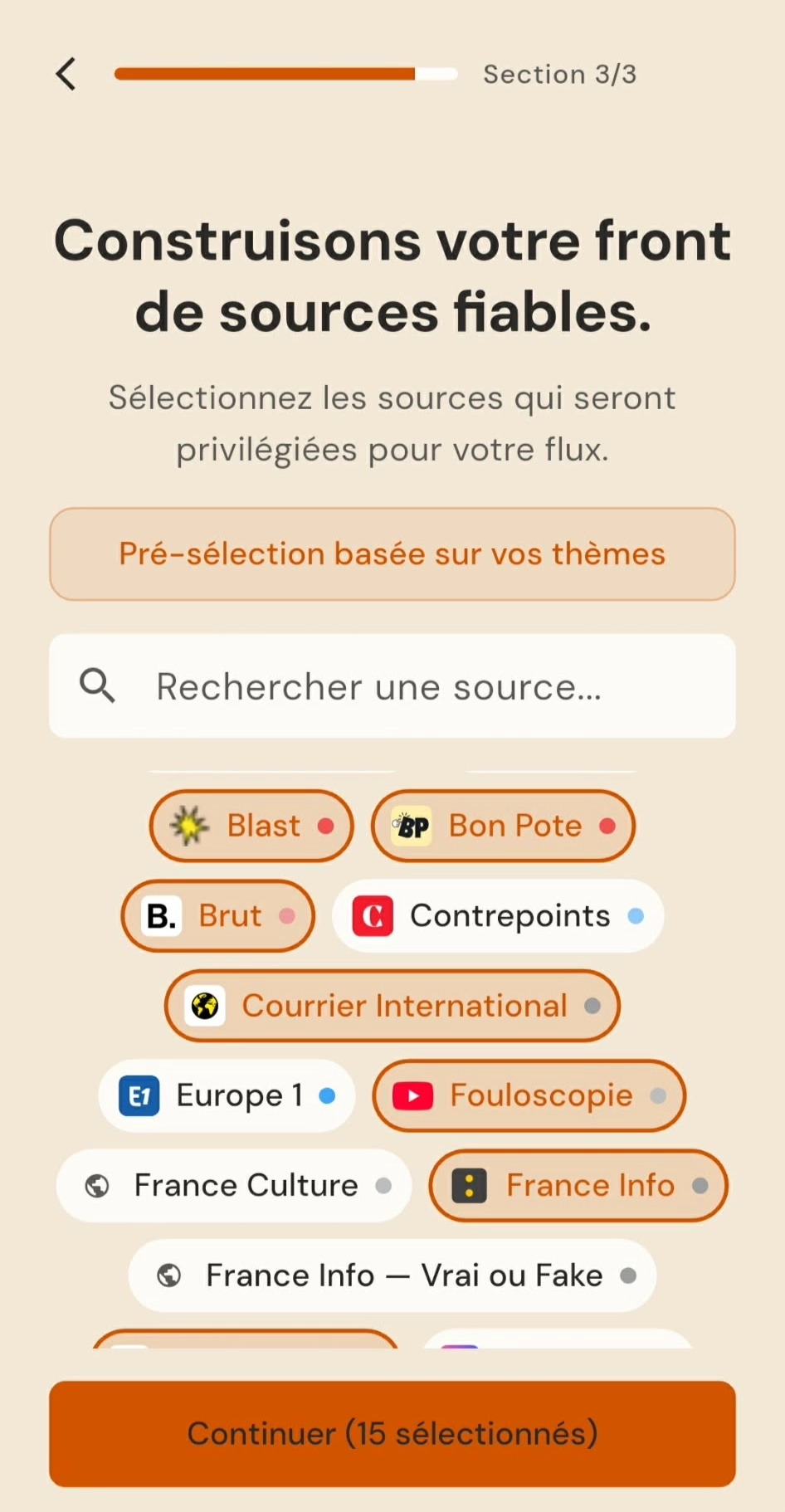 Sélection de sources