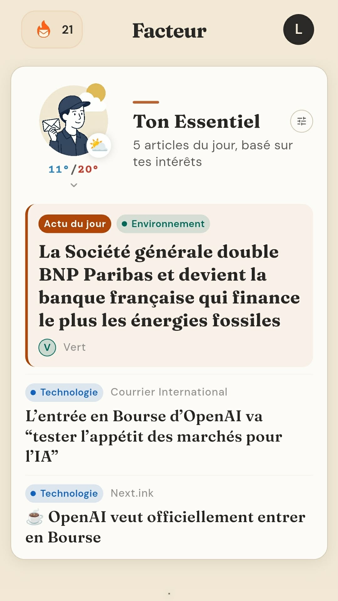 L'app Facteur, ton essentiel du jour
