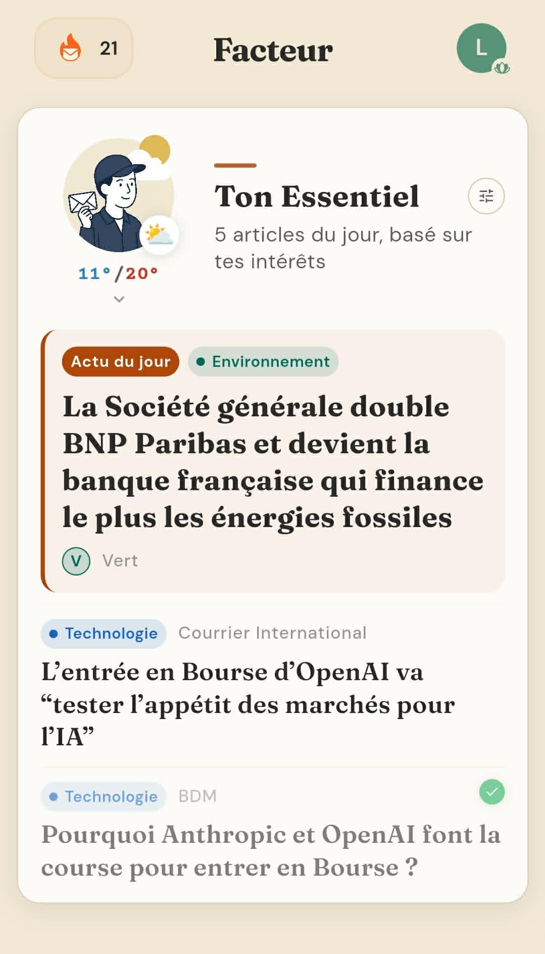 Ton essentiel du jour